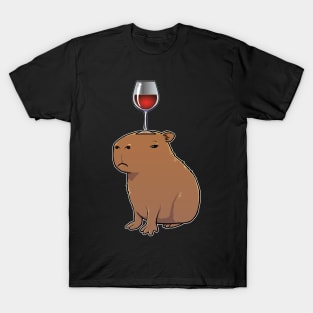 Capybara with Red Wine on its head T-Shirt